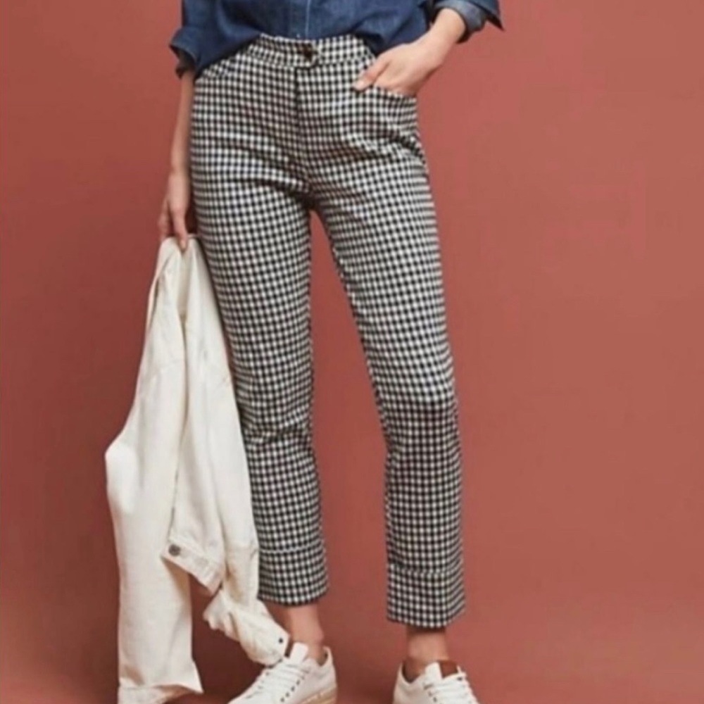 Anthropologie the essential crop flare check dress pants size 8